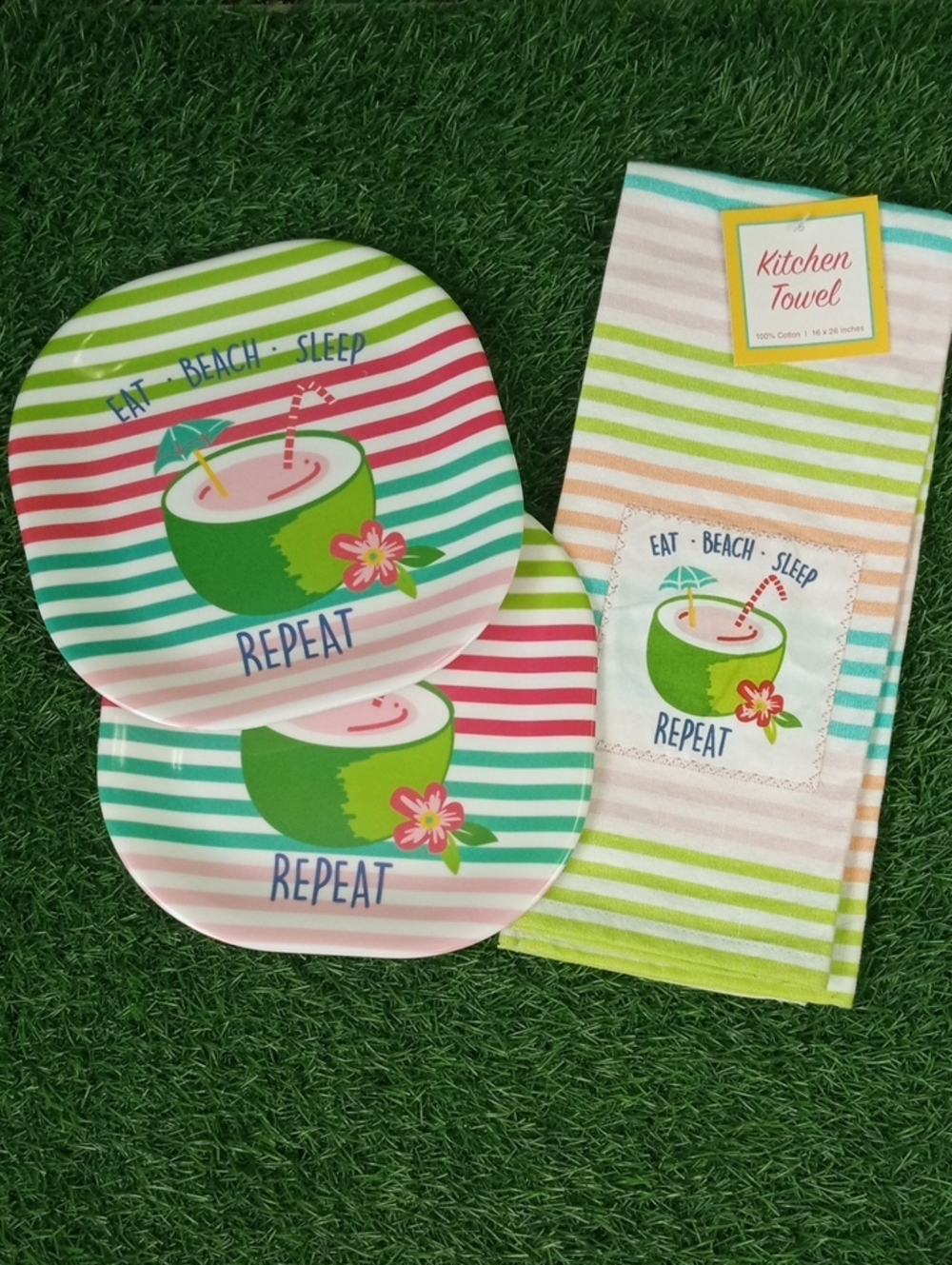⛱️🍒 Kane Home Eat Beach Sleep Repeat Kitchen Dishtowel Set